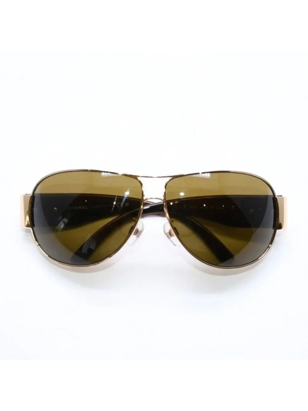 Chanel Side CC Logo Teardrop Sunglasses Metal Acetate Brown Gold Eyewear